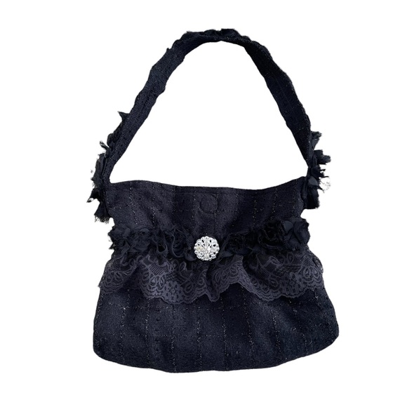Vintage Handbags - SOLD Y2K Black Tweed Small Handbag